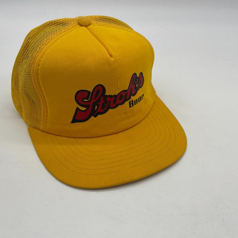 Vintage Stroh's Beer Mens Yellow Snapback Mesh Adjustable One Size Truckers Hat
